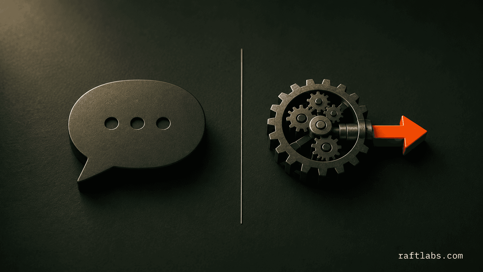 Split diagram comparing an AI agent (showing multi-step action chain) versus a chatbot (showing single question-answer loop)