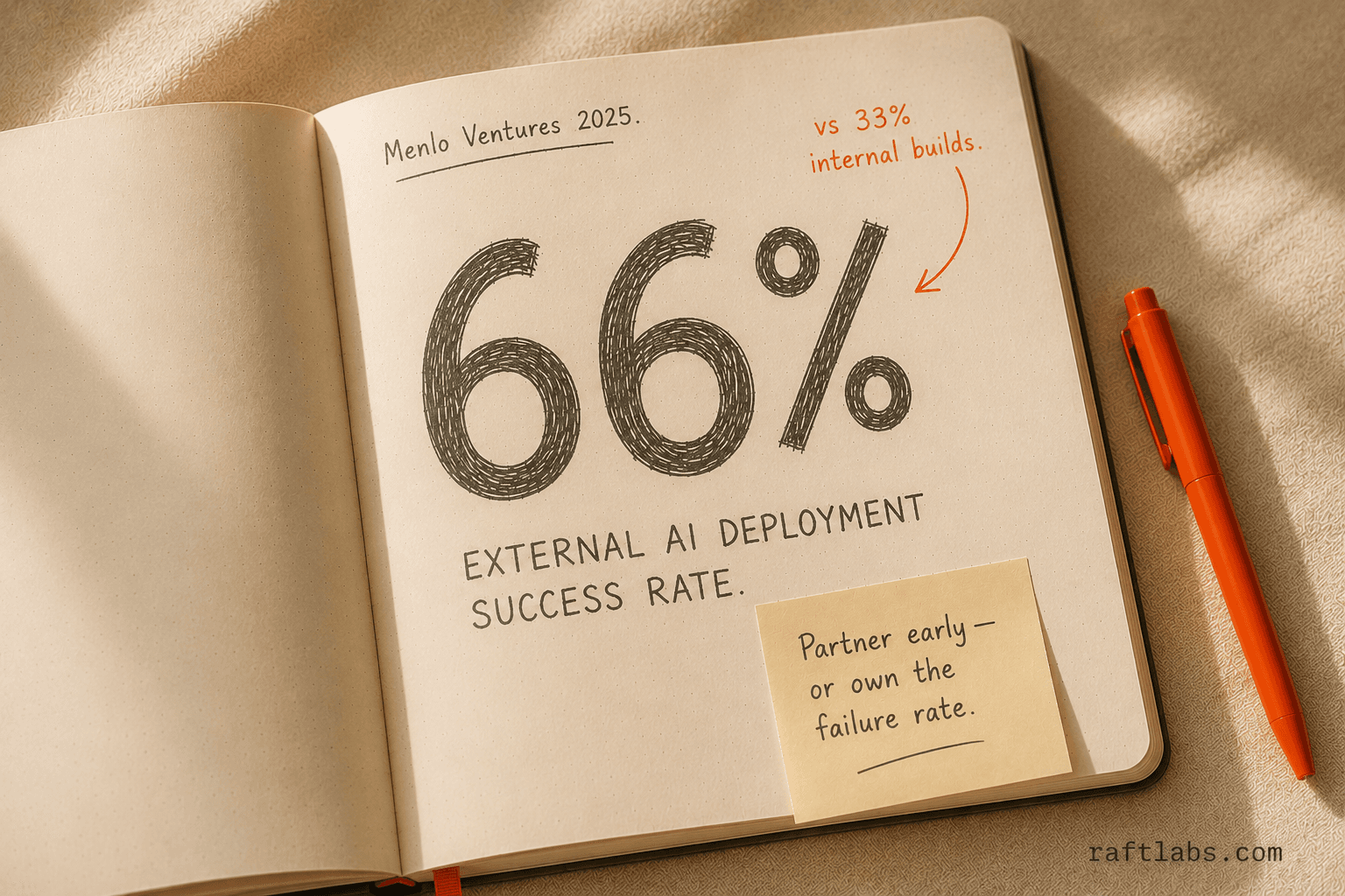 66% vs 33% AI deployment success rate - external partnerships vs internal builds (Menlo Ventures 2025)