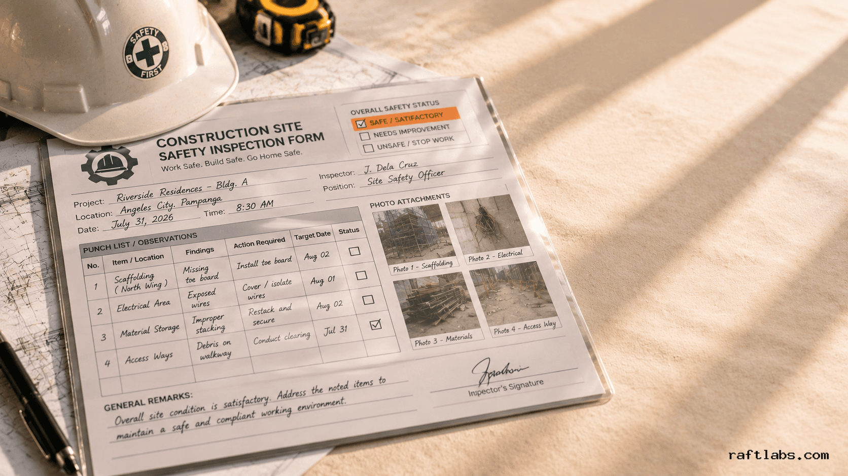 construction worker using tablet on job site for field management app