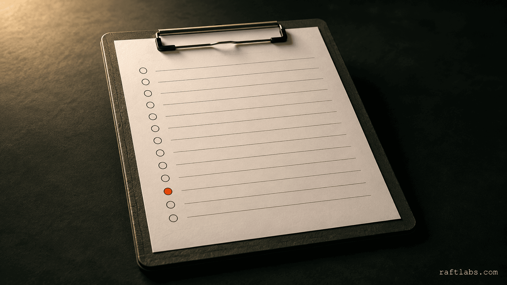 A radiology exam worklist ledger with a single glowing orange entry, representing the scheduling and tracking role of a radiology information system