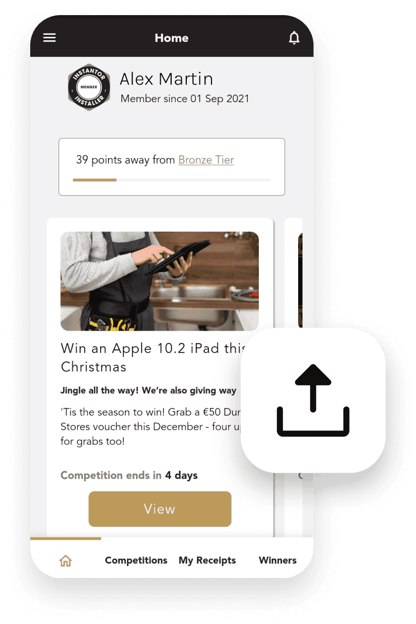 Receipt upload and point earning for Instantor products