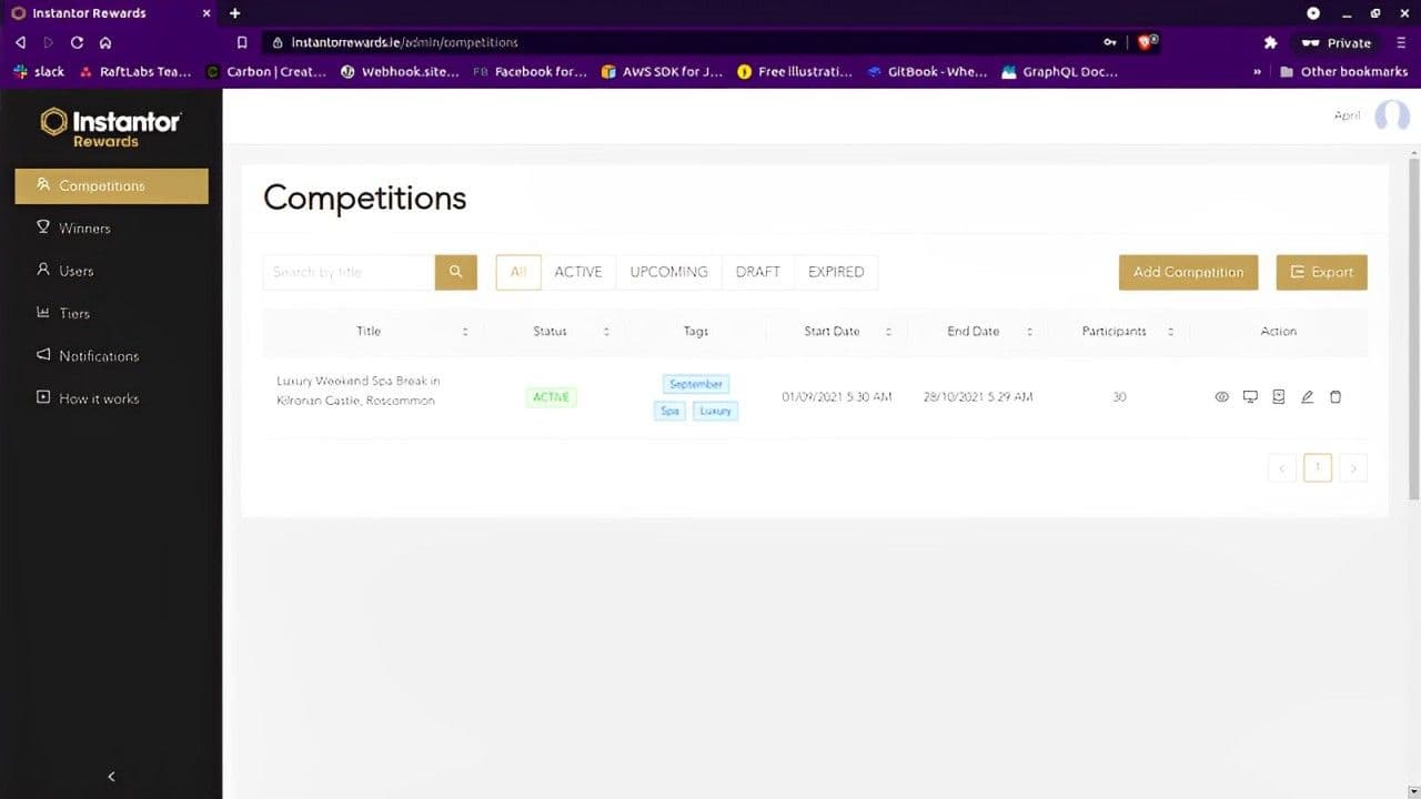 Admin panel for competition management and receipt validation