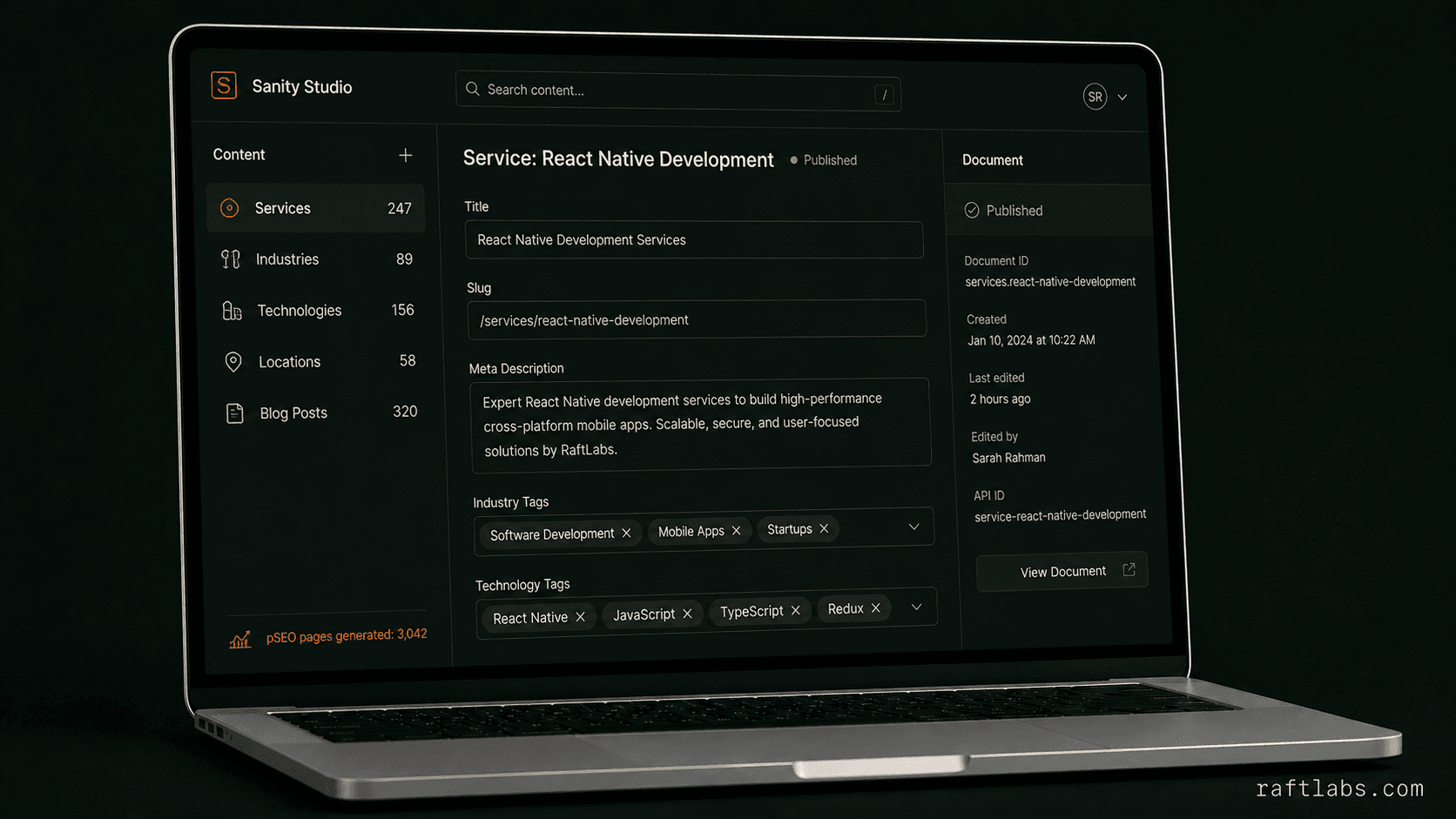 RaftLabs programmatic SEO website migration to Sanity CMS and Gatsby