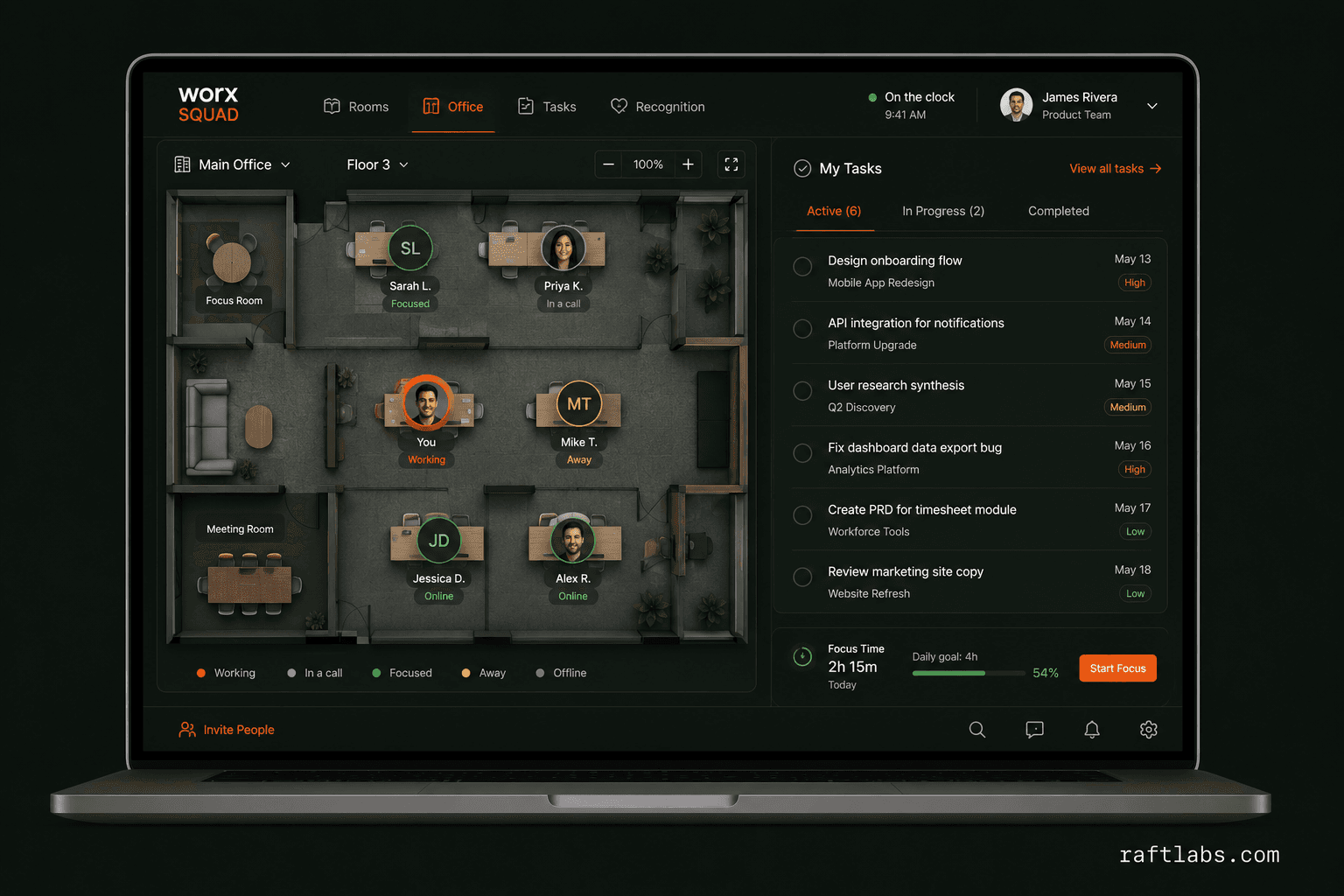 Worx Squad hybrid remote working app with 3D meeting rooms and virtual offices