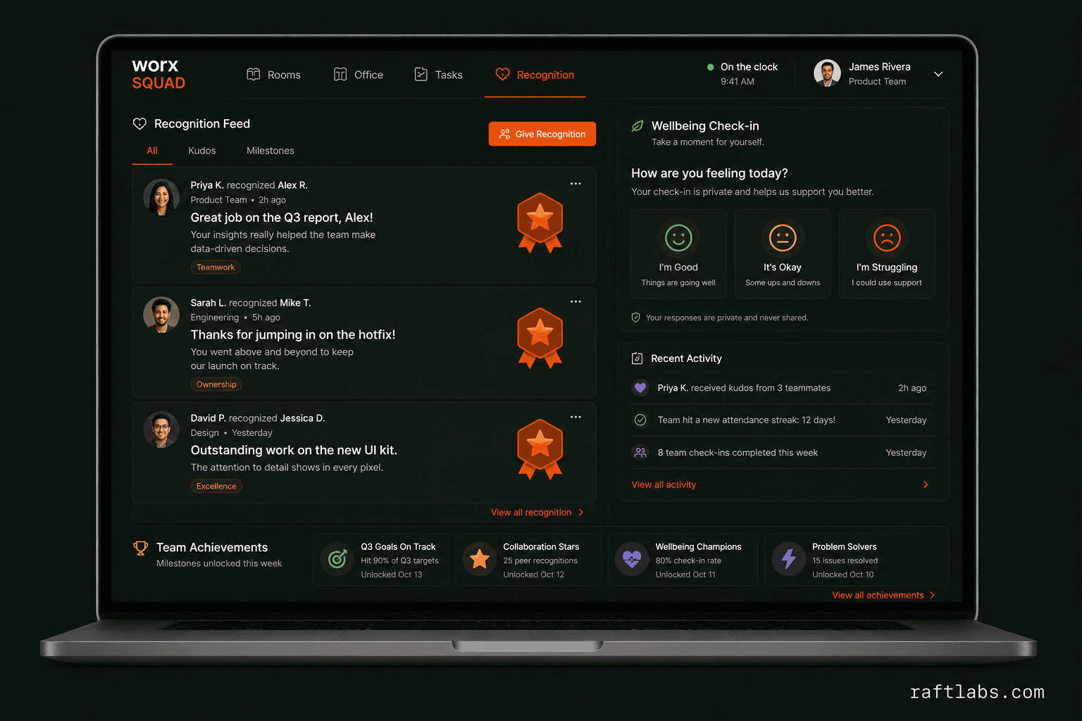 Team engagement and recognition features